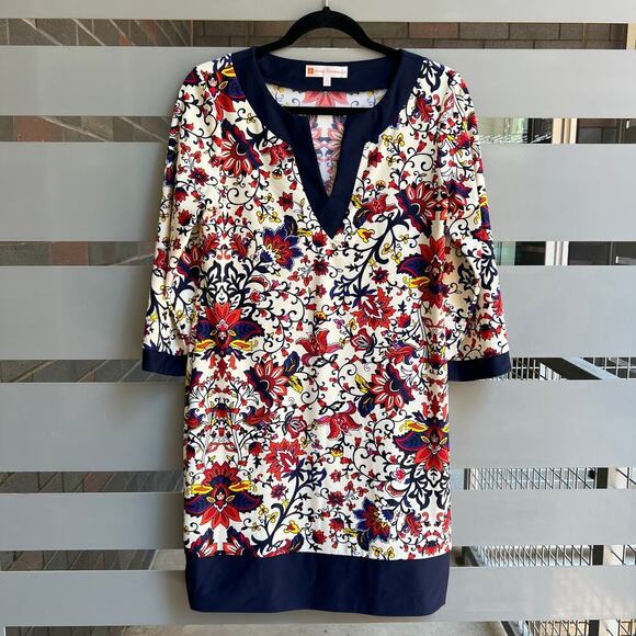 Jude Connally Floral Navy Trim Tunic Dress Size S - Picture 3 of 6